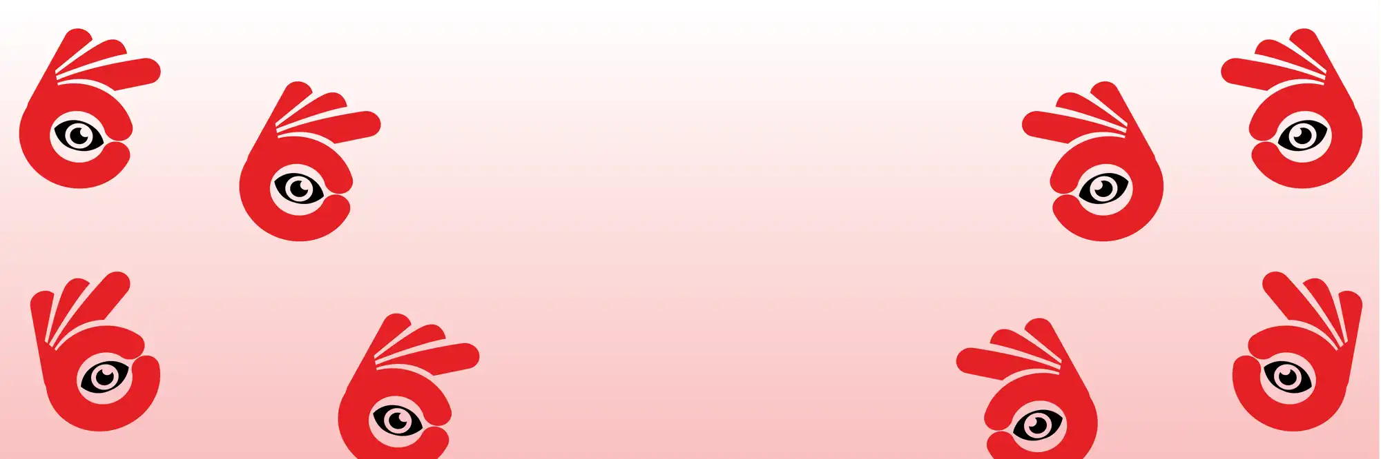 Be Seen Pro About Us banner with red eye and hand icons on a light pink background